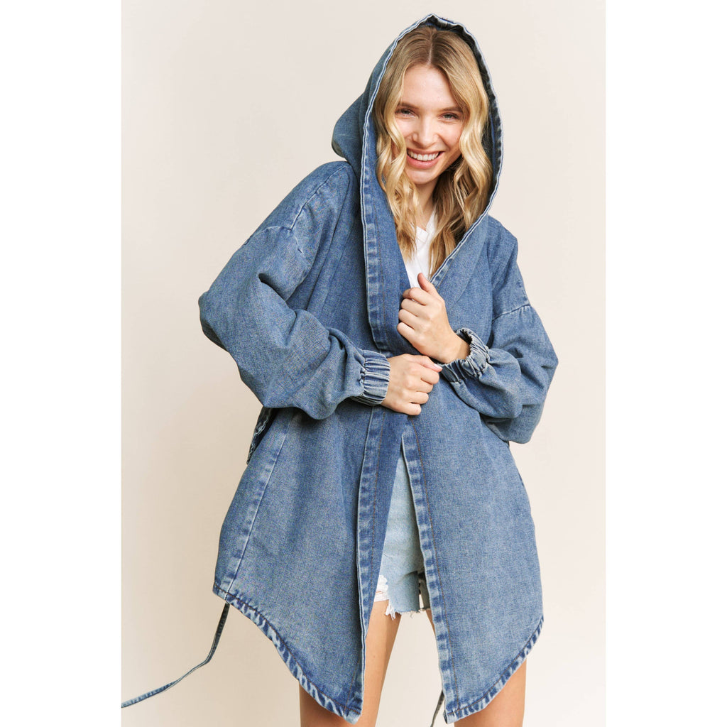 VINTAGE DENIM WASHED HOODED COAT SHACKET