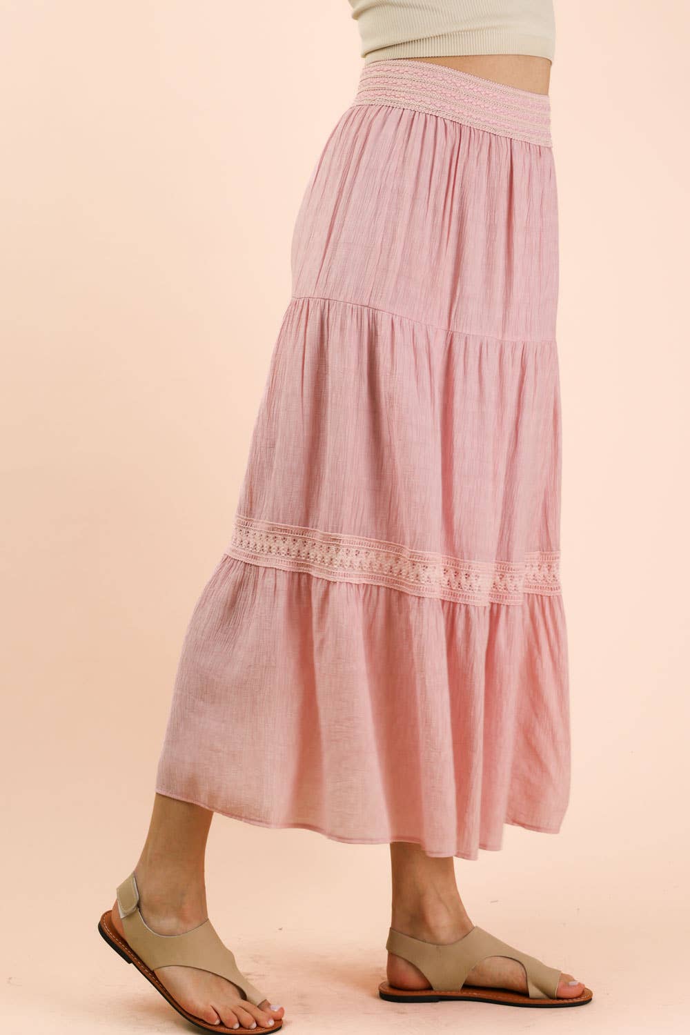 Tiered Layers Solid Woven Mini Dress W/ Lace Trim