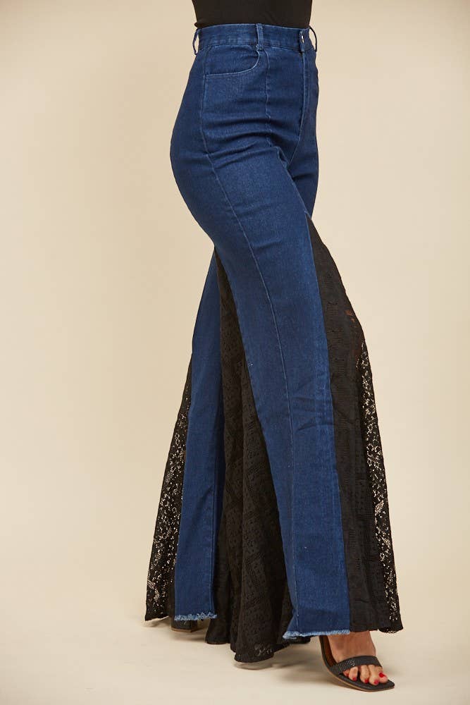 LACE DETAIL WIDE LEG JEANS 2481PIB DK DENIM RESTOCK