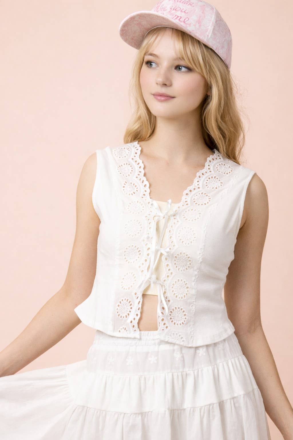 Lace Hem Front Tie Sleeveless Blouse Top