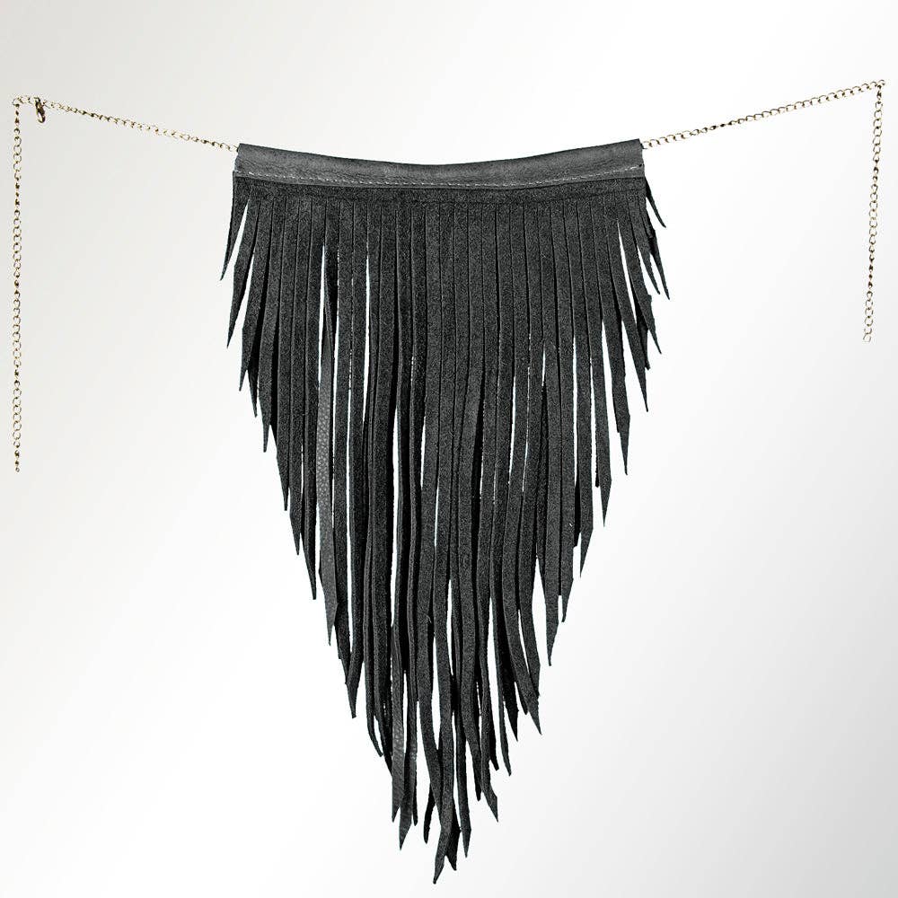 Western Fringe Chain Accessory - Genuine Black suede Statement Piece