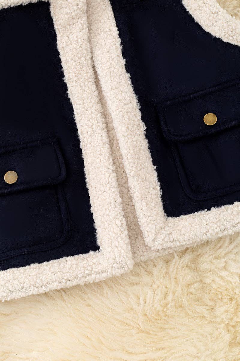 Black faux suede and sherpa vest.