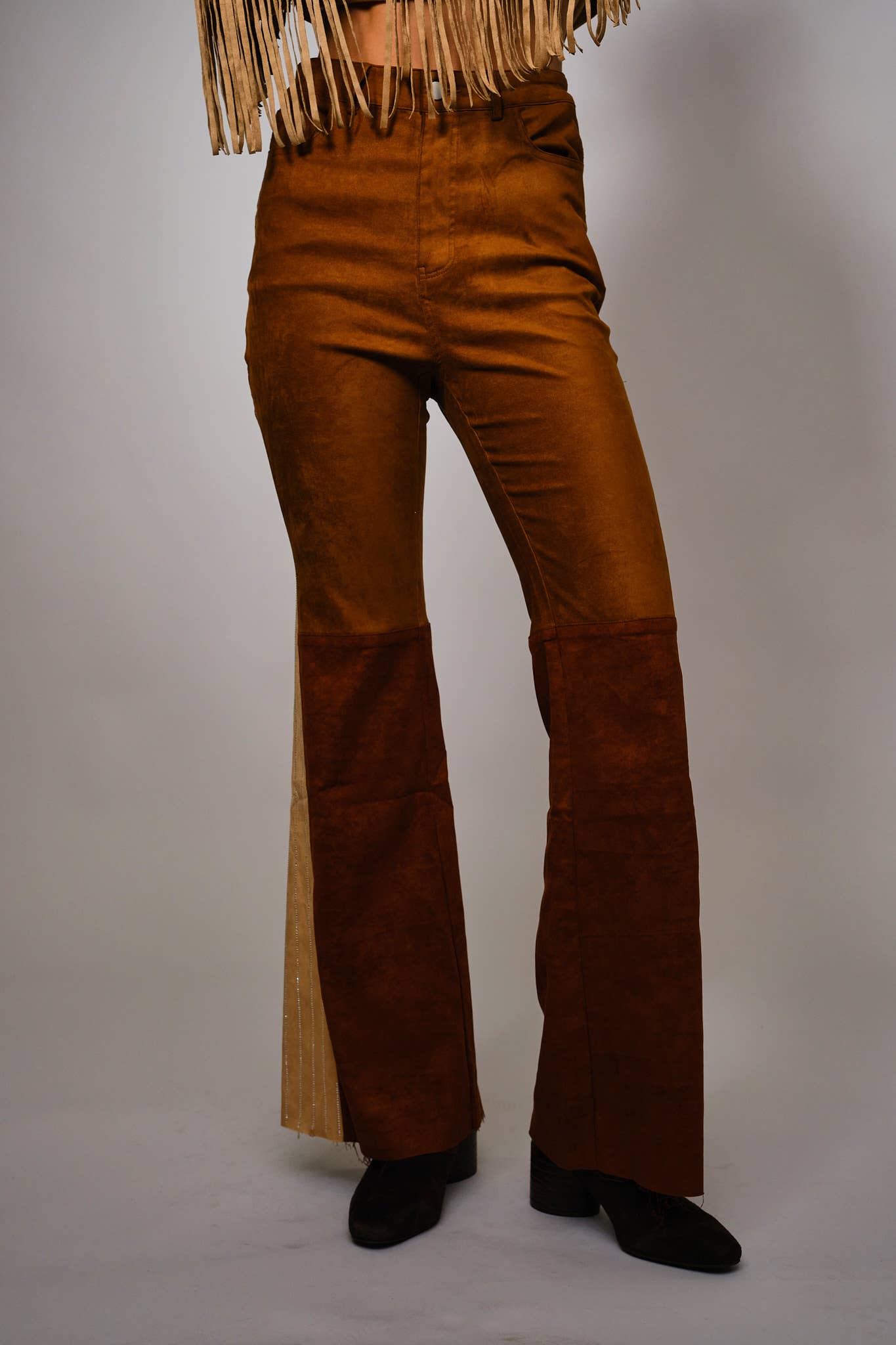 ColorBlock Suede Bell Bottom Pants