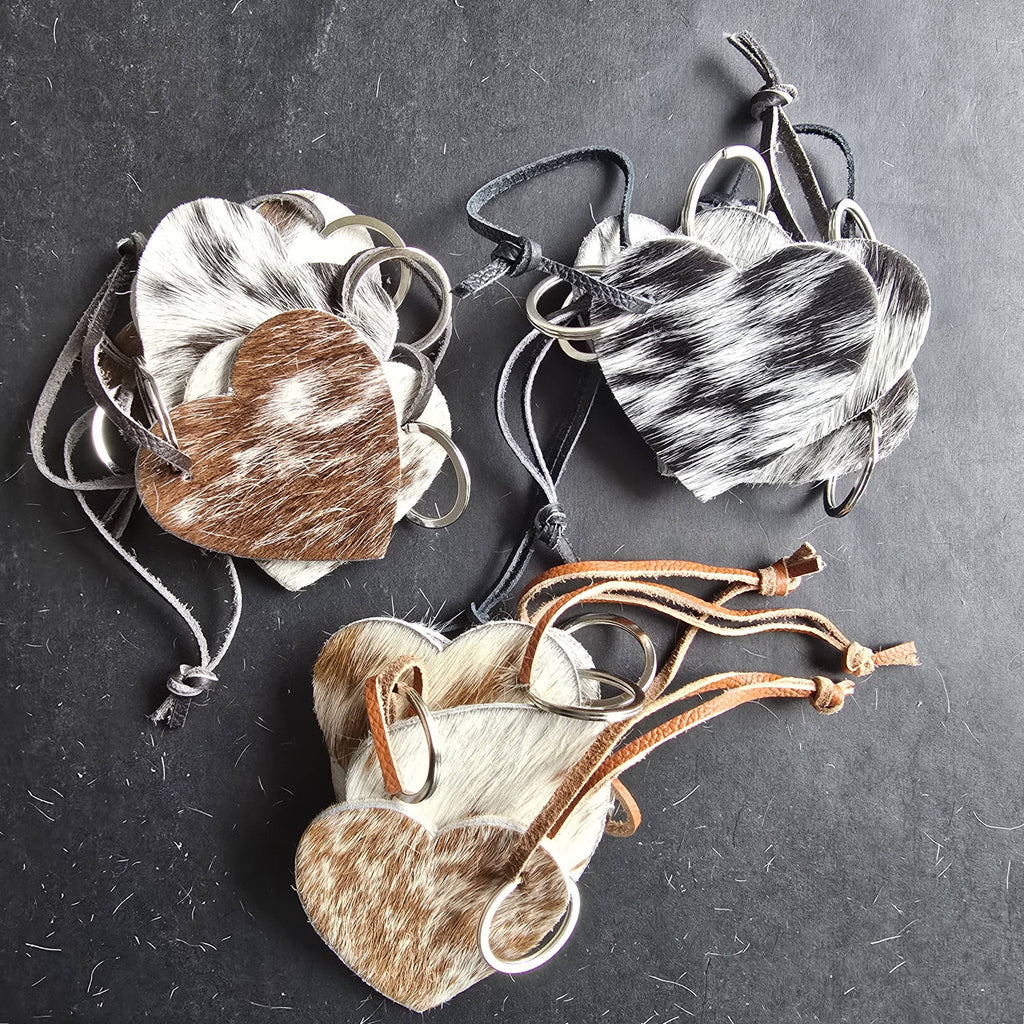 Cowhide Heart Keychain – Genuine Hair-On Cowhide