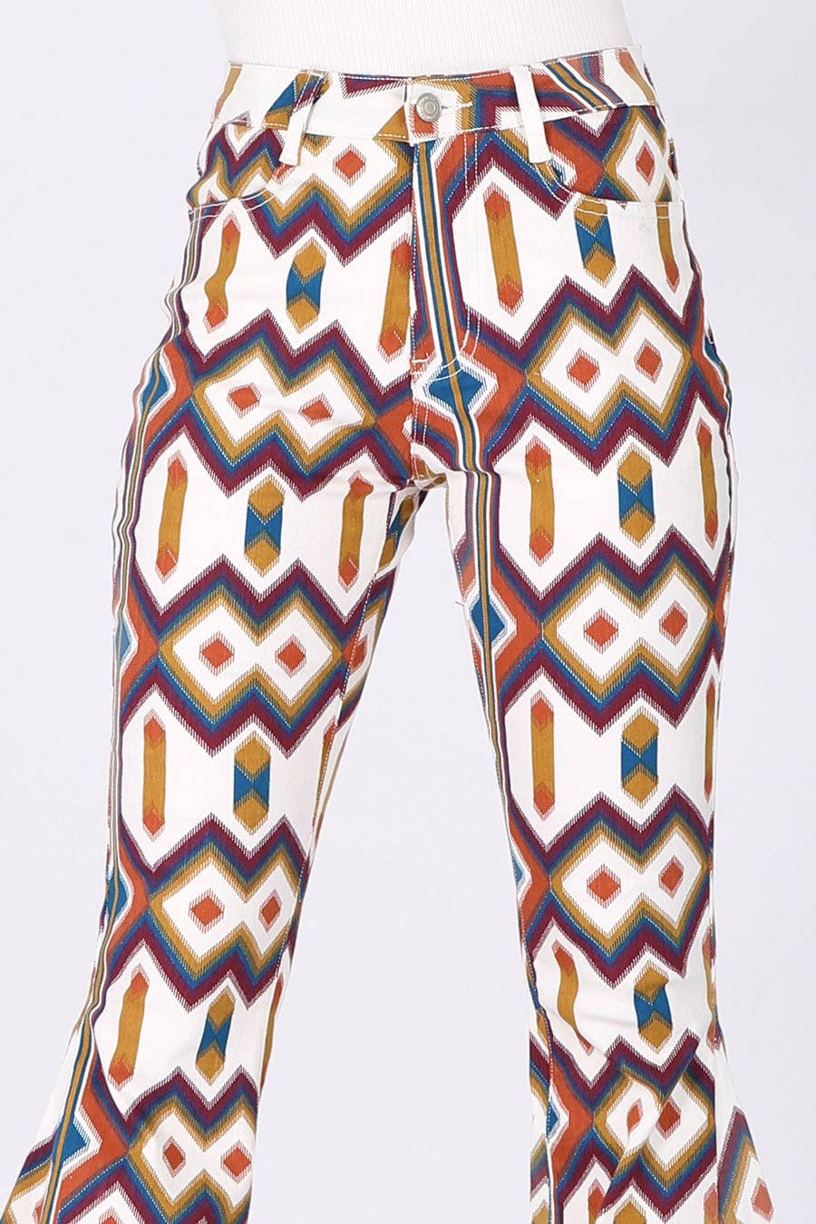 WESTERN AZTEC PRINT BELLBOTTOM FLARE JEANS - W2331PIB WINE