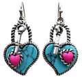 Heart Lock and Key Turquoise Earrings