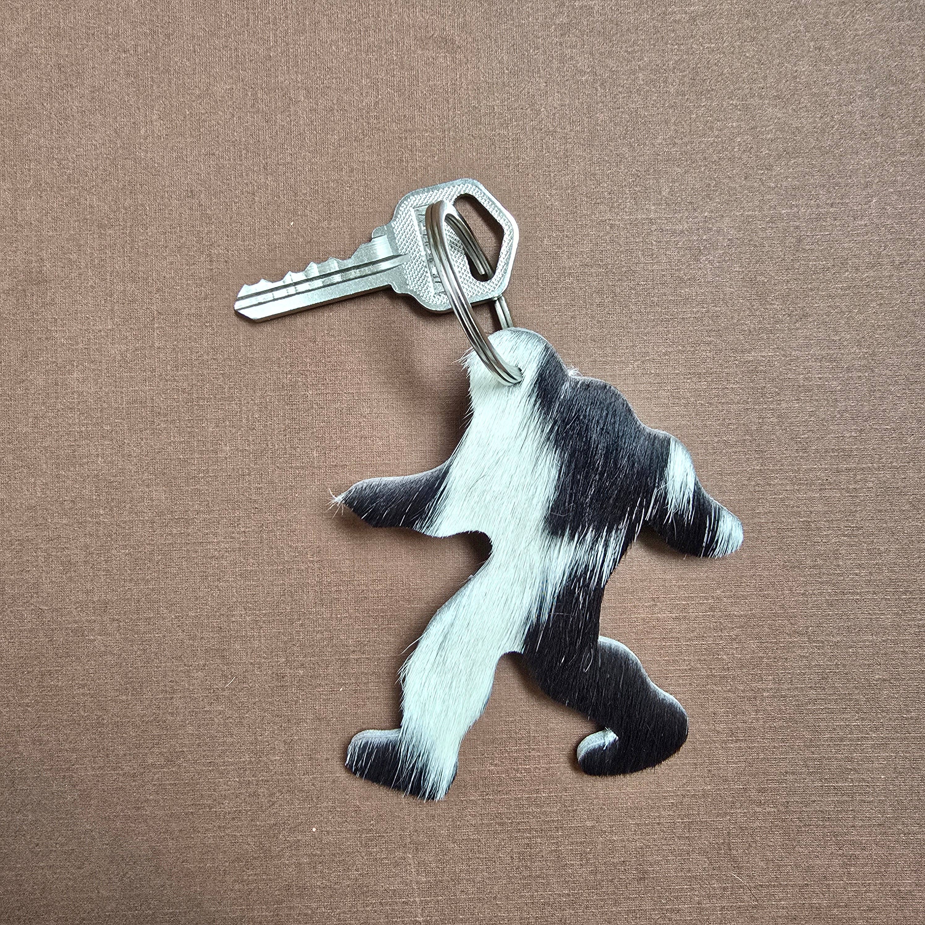 Handmade Yeti/Sasquatch Keychain – Hair-On Cowhide