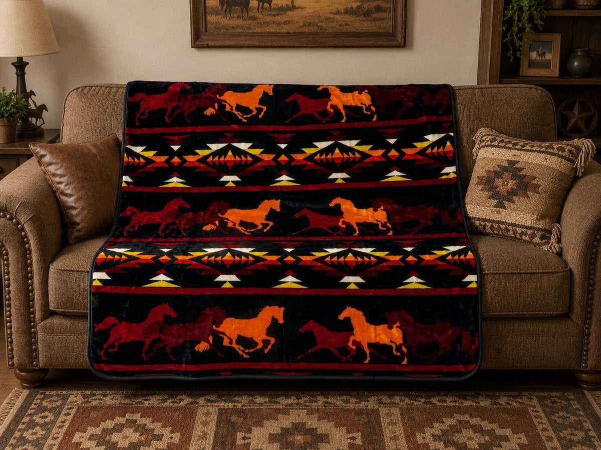 *Running Horse 2 Ply Blanket – Throw Size 50 X 60 Inch 