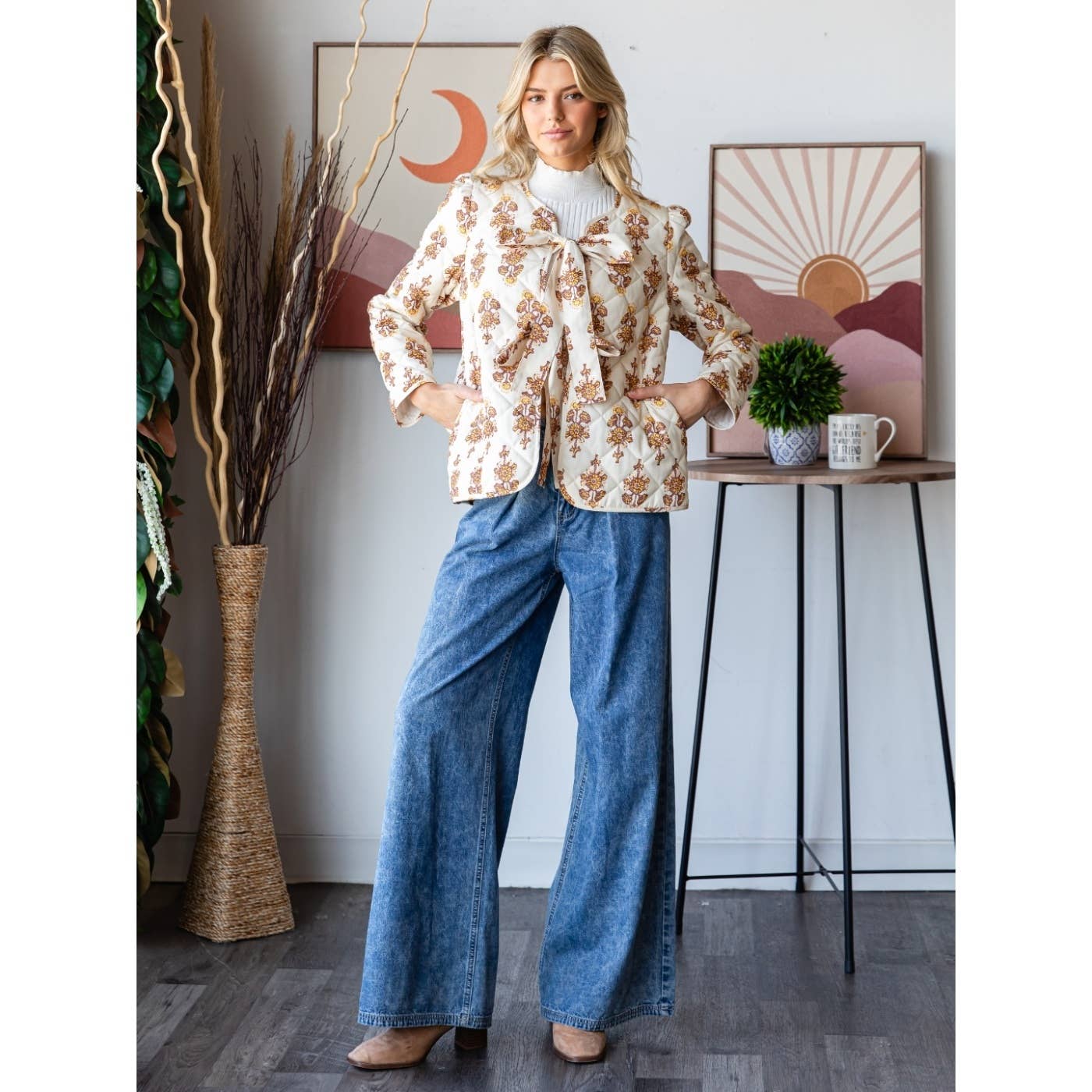 Floral Quilt Front Ribbon Jacket