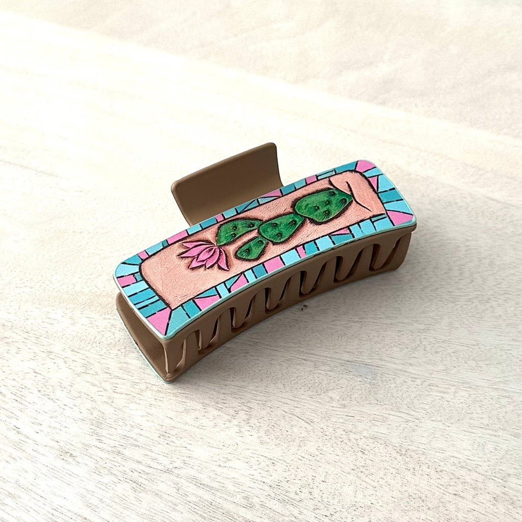 Leather Claw Western Hair Clip  "Cactus Flower"