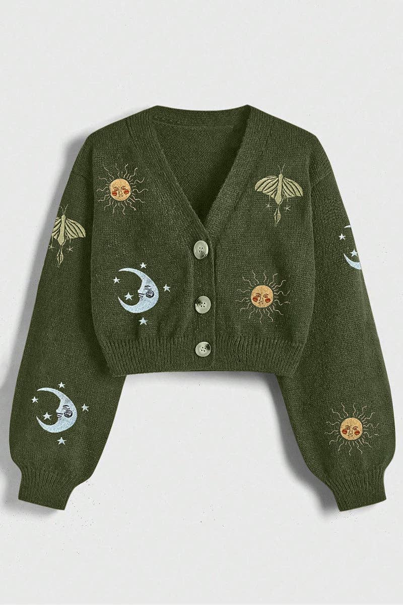 Celestial Patterned Button-Up Cardigan