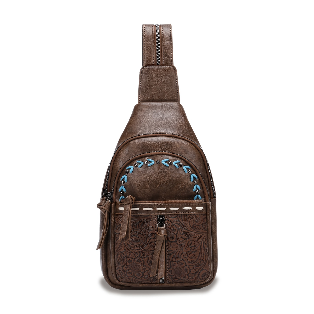 Dark Brown Multi Pockets Western Sling Bag