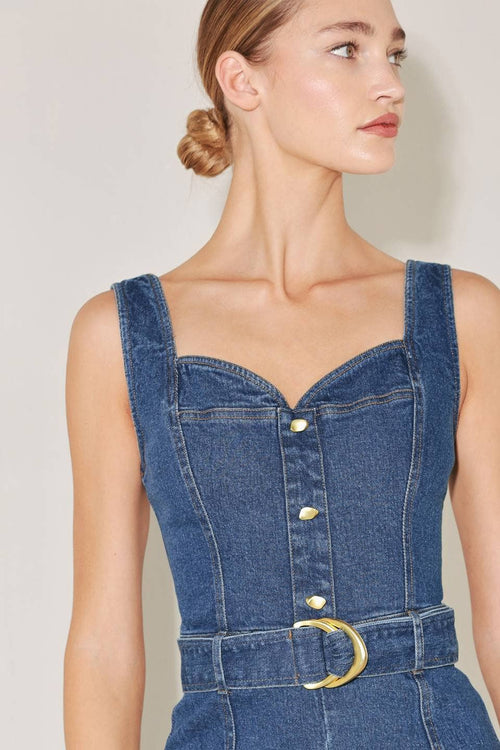 A washed denim jumpsuit