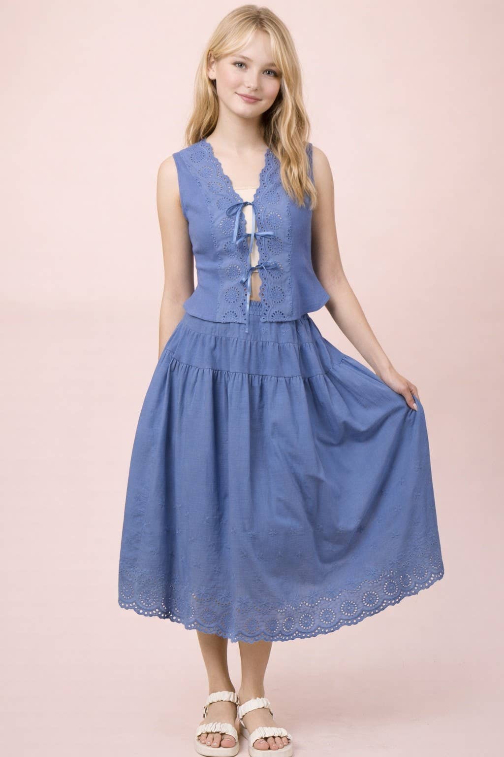 Lace Hem Front Tie Sleeveless Blouse Top