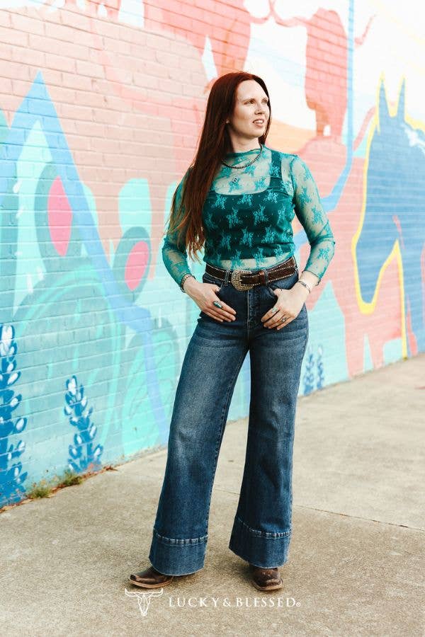 Jade Lace Long Sleeve Stretch Top