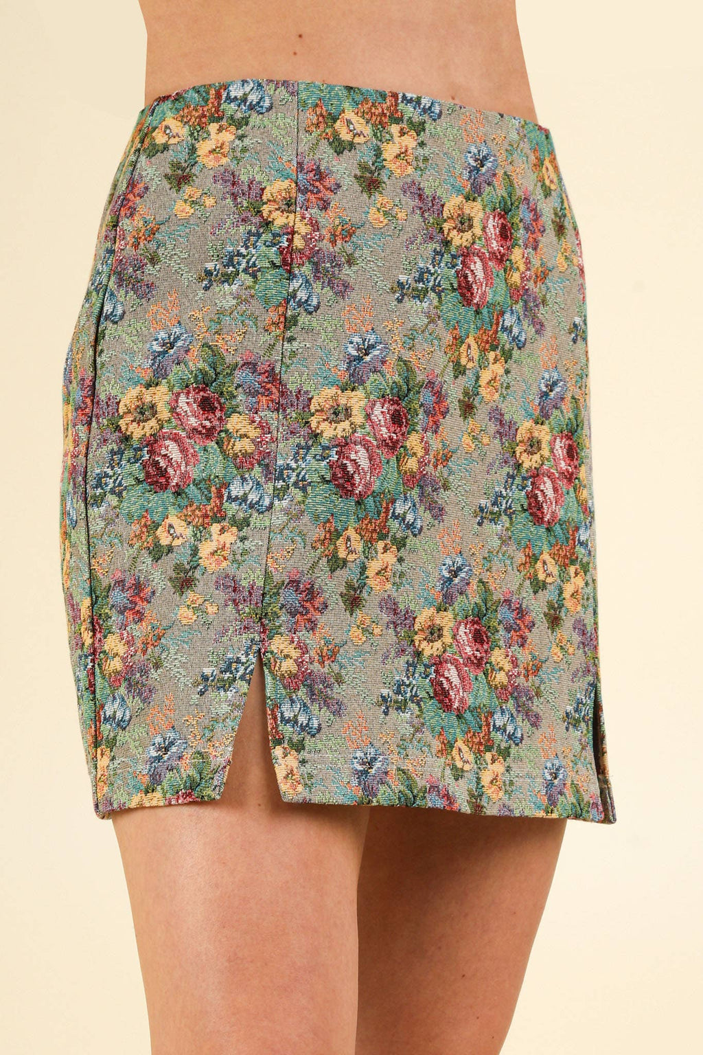 Floral Jacquard Fabric Holiday Mini Skirt