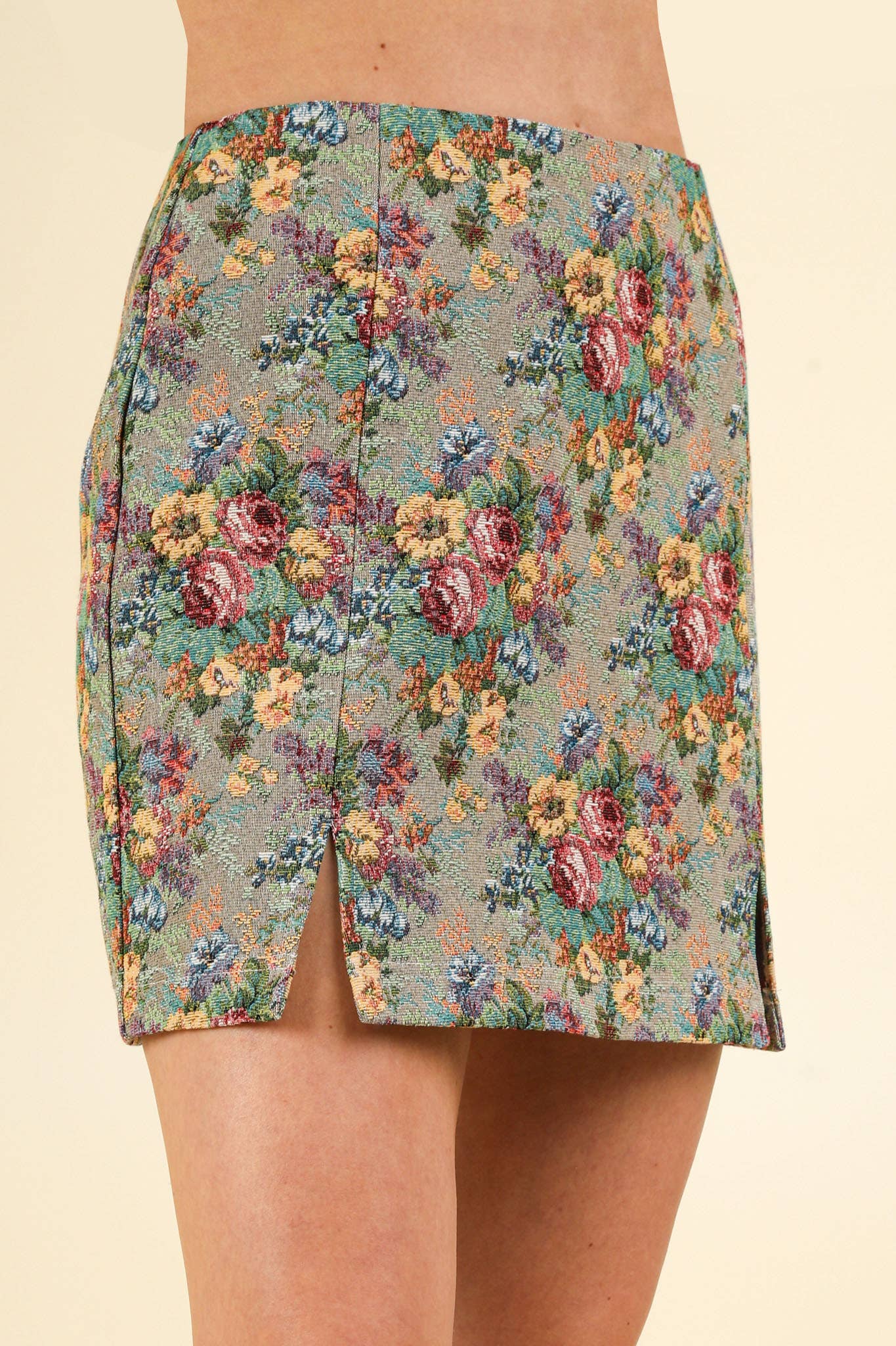 Floral Jacquard Fabric Holiday Mini Skirt