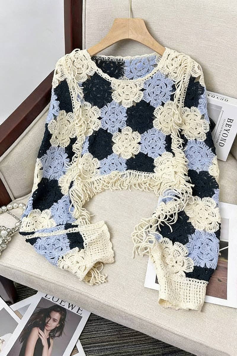 Crochet Fringe Detail Knit Top