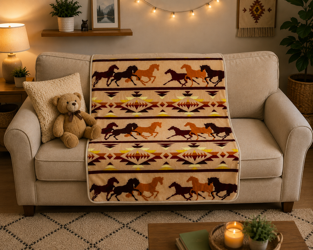 *Running Horse 2 Ply Blanket – Throw Size 50 X 60 Inch 
