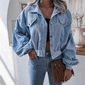 Corduroy Lantern Sleeve Casual Short Jacket