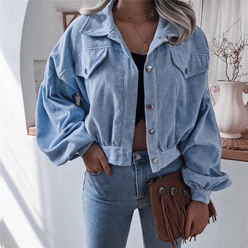Corduroy Lantern Sleeve Casual Short Jacket