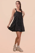 Washed Denim Mini Dress W/ Back Tie
