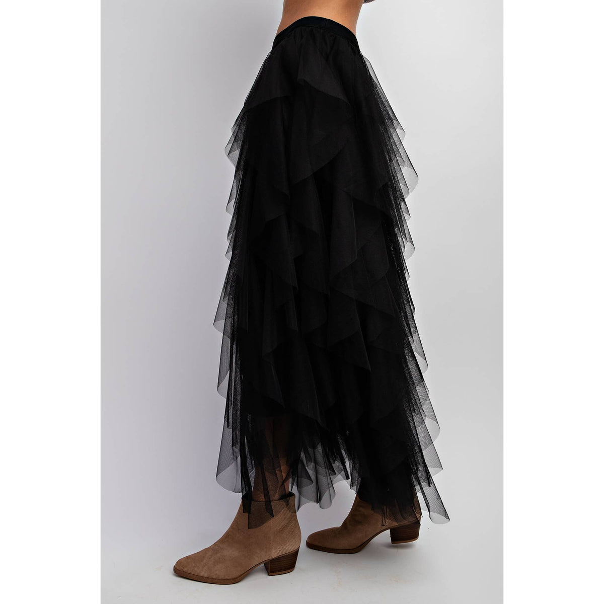 Cascading Tulle Mesh Layered Maxi Skirt - Retro Style