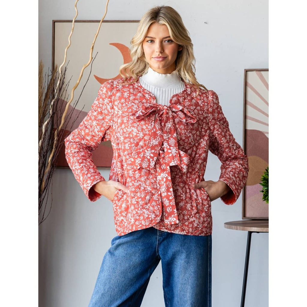 Floral Quilt Front Ribbon Jacket