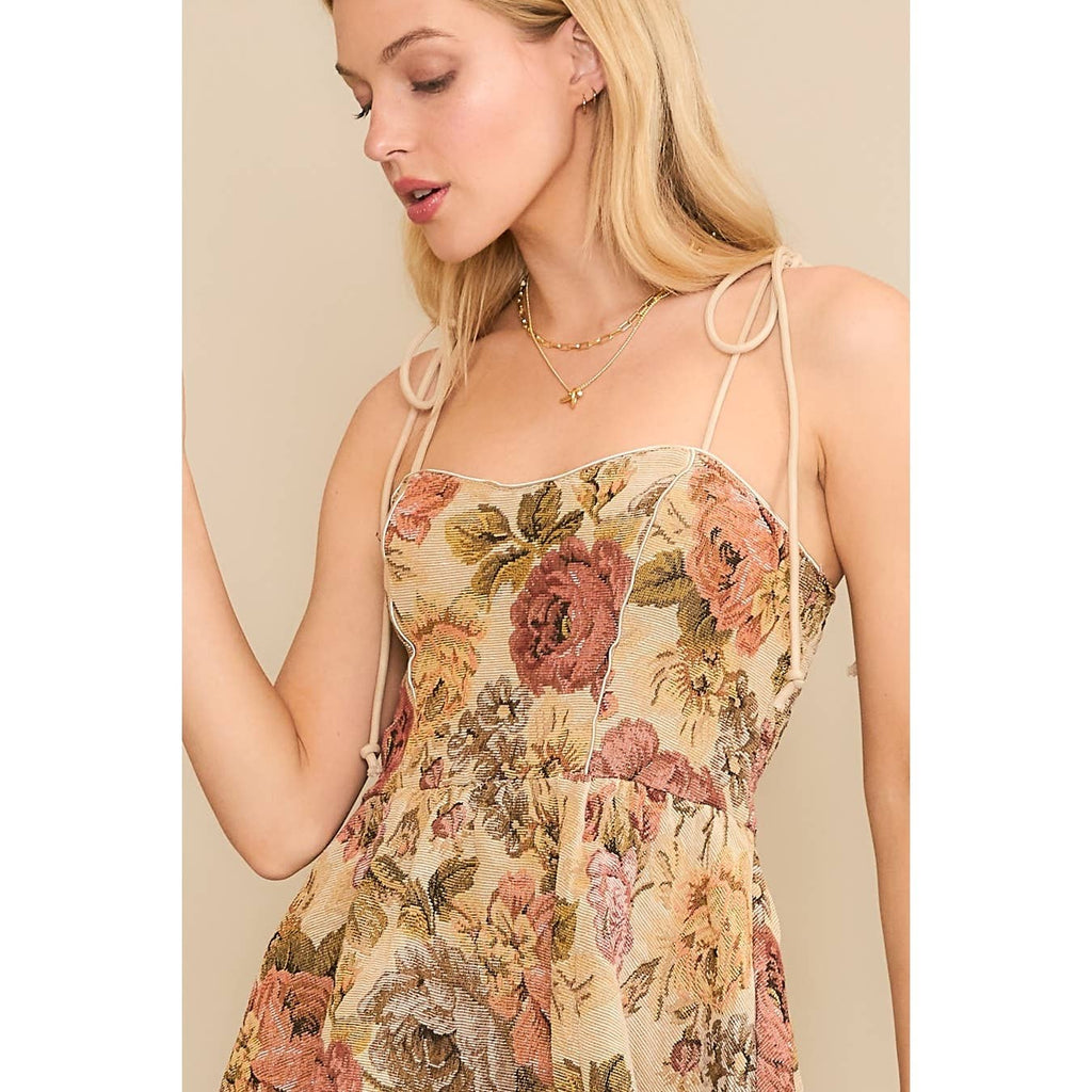 VINTAGE TANK MINI FLARE DRESS WITH JAQUARD FLOWER PRINT