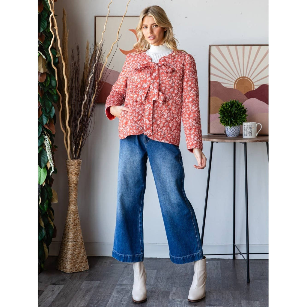 Floral Quilt Front Ribbon Jacket