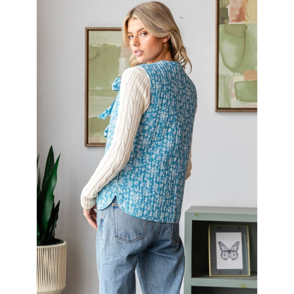 Printed Stripe Quilt Ribbon Tie Vest