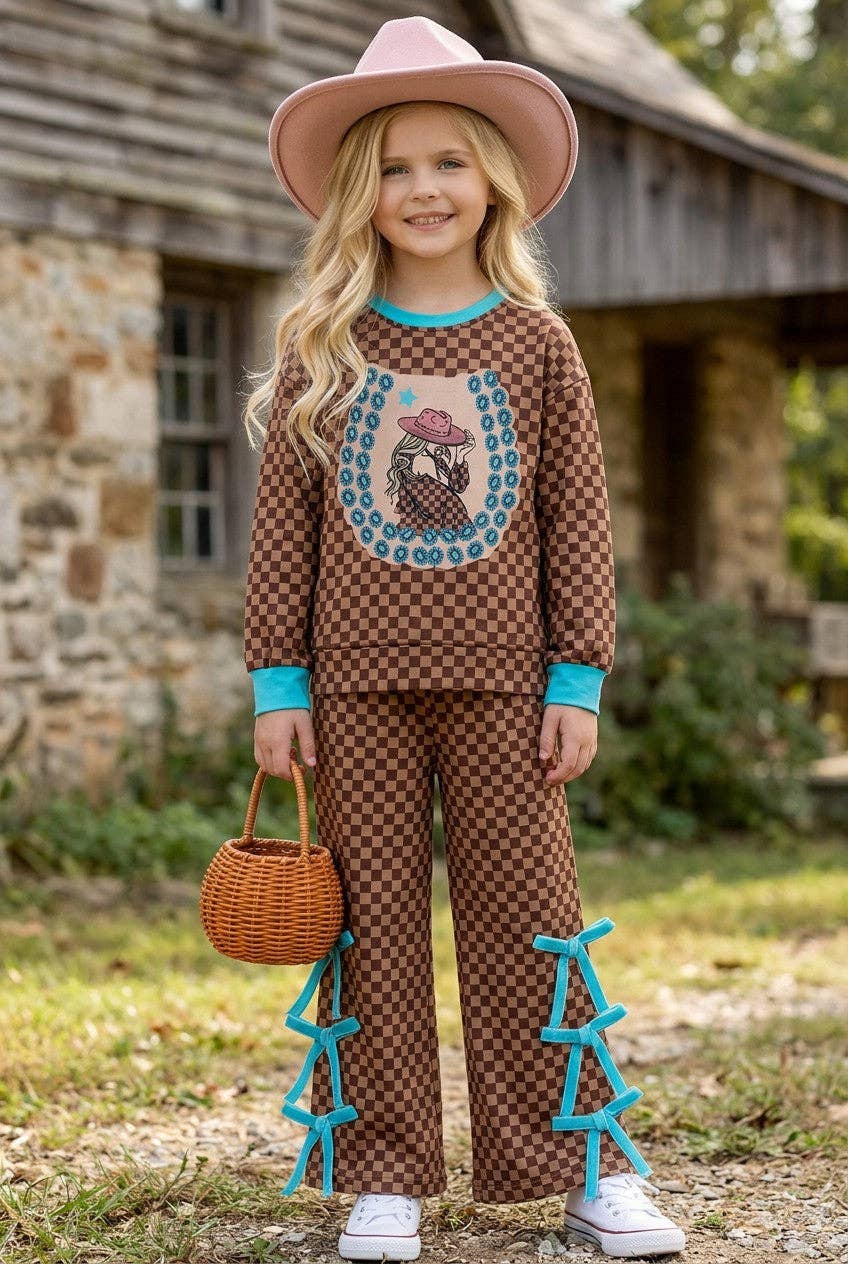 checkered girls 2 piece PJ set.