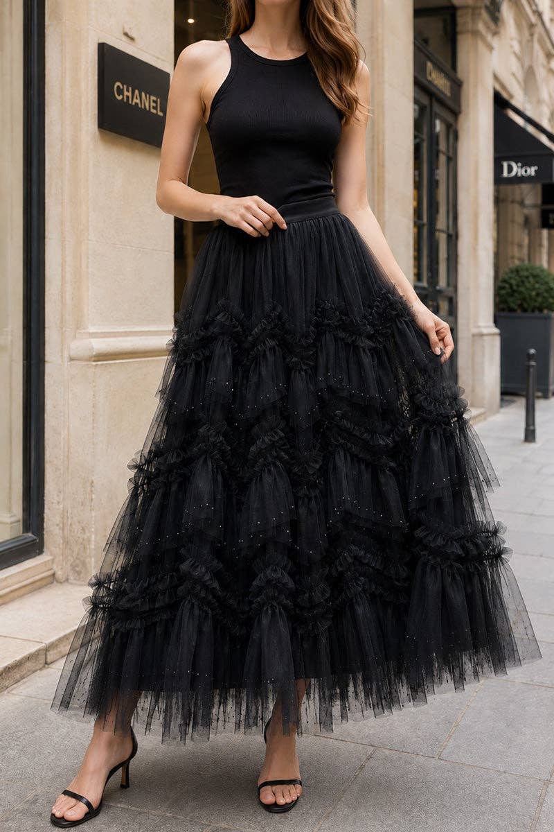Ruffle Tiered Midi Skirt