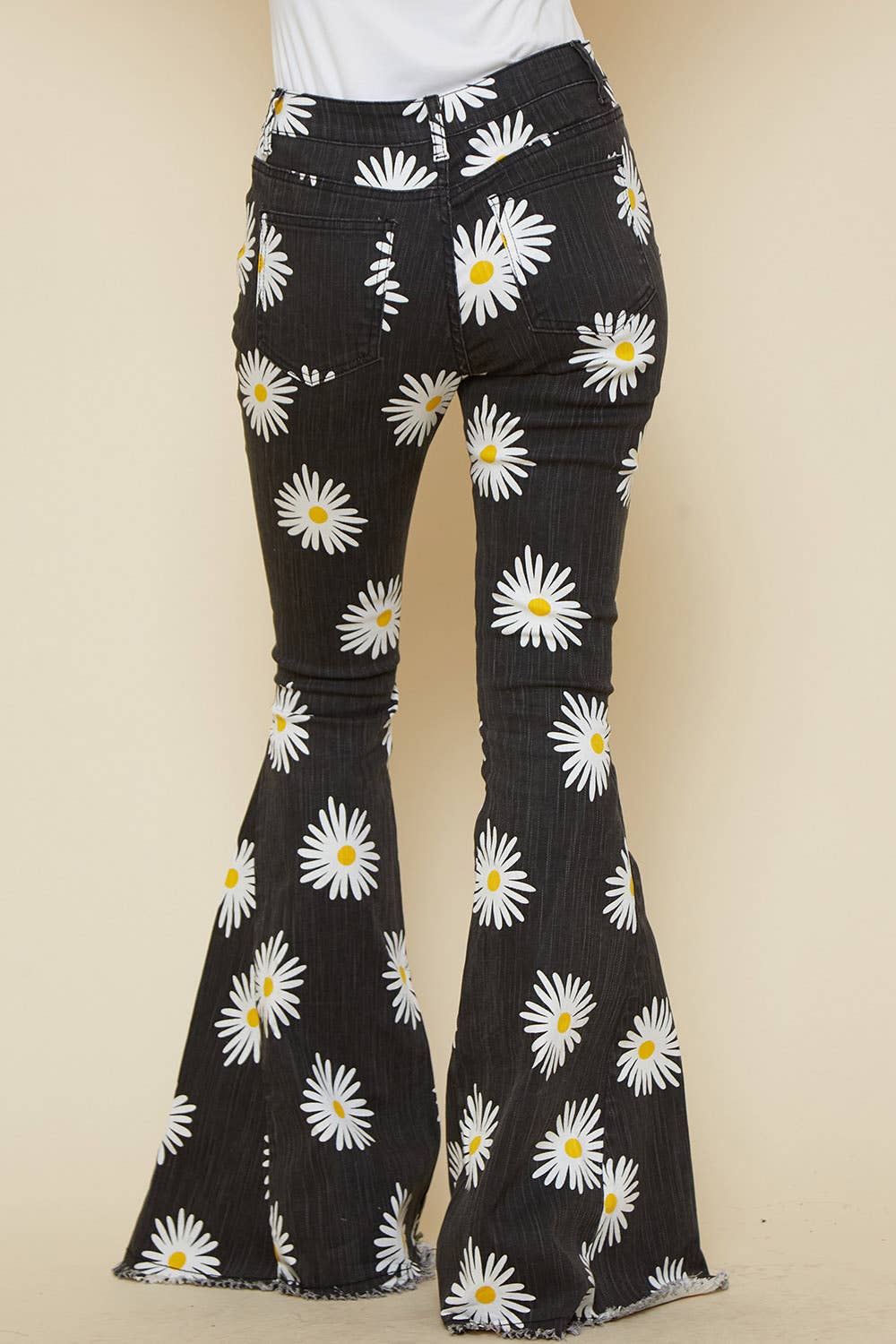 BLACK WASH WESTERN DAISY PRINT DENIM FLARES