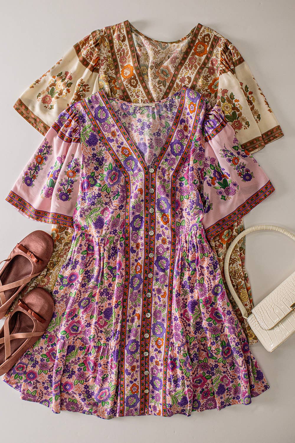 Shirring Detail Printed Woven Mini Dress