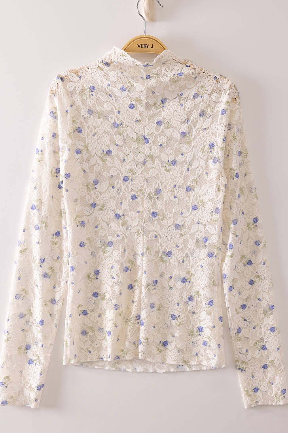 High Neck Fitted Sheer Mesh Lace Knit Top