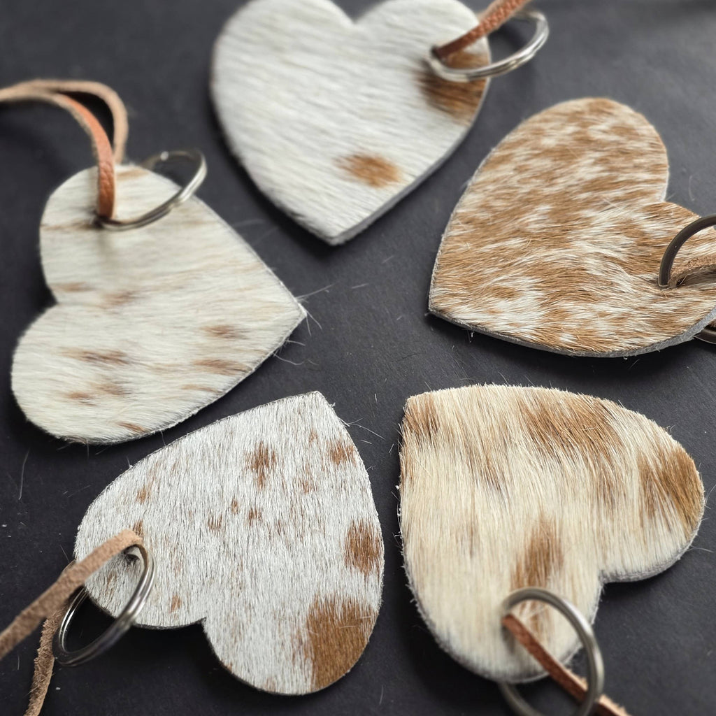 Cowhide Heart Keychain – Genuine Hair-On Cowhide